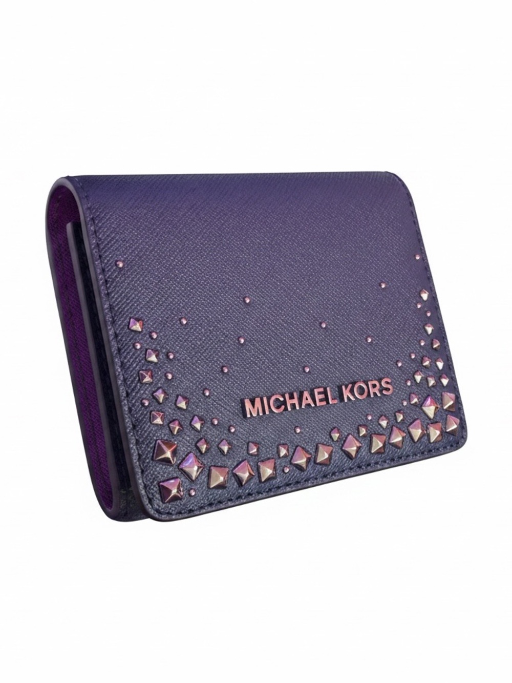 Michael Kors Studded Bifold Wallet - Navy Saffiano Leather - Picture 2 of 11